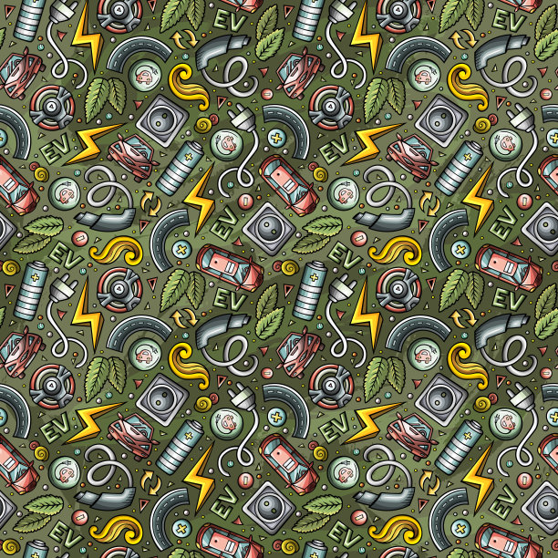 卡通可爱的涂鸦电动车无缝图案图片下载