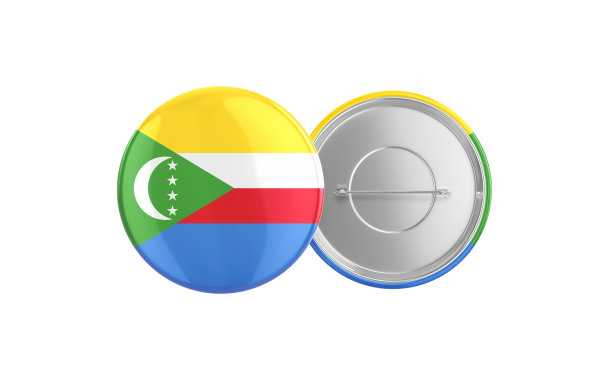 科摩罗国旗徽章别针动作捕捉，前后剪辑路径图片下载