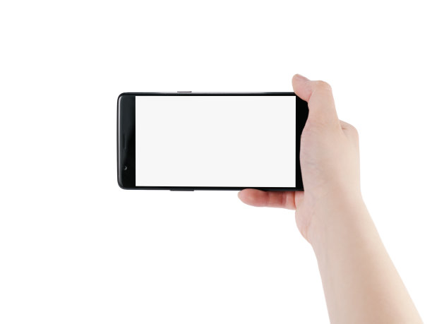 女性青少年手持智能手机，空白屏幕孤立在白色上图片下载