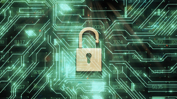 数字数据网络保护，蓝色挂锁图标网络安全，技术区块链数字数据全球网络连接背景，隐私信息安全。图片下载