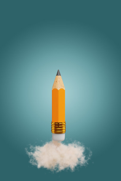 回到学校。铅笔像火箭一样冒烟发射。三维渲染图片下载