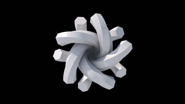 一组白色扭曲的形状。黑色背景。抽象插图，3d渲染。图片下载