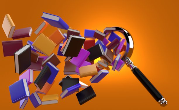 书从放大镜上飞出来图片下载