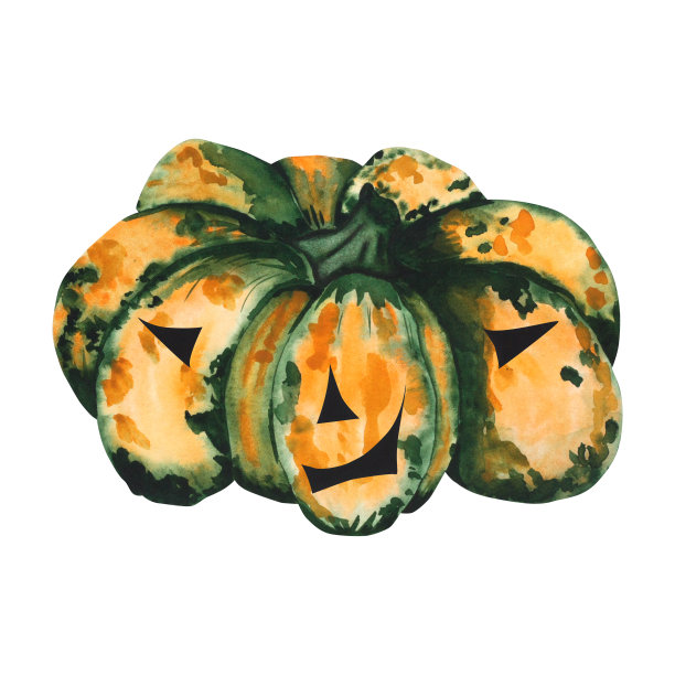 水彩画的南瓜雕刻的脸。这幅画是为万圣节手工制作的。为了你的设计图片下载