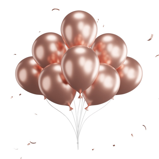 3d渲染的粉红色气球与五彩纸屑飞行。图片下载