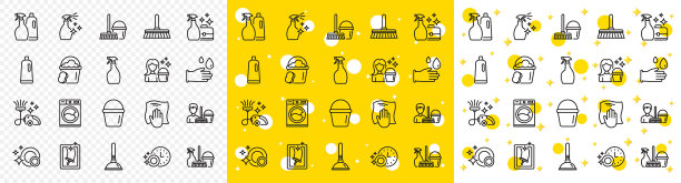 清洁线图标洗衣海绵和真空图片下载