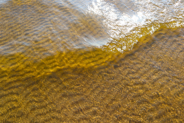 透明的波浪在海水与阳光眩光和涟漪在沙滩底部。图片下载