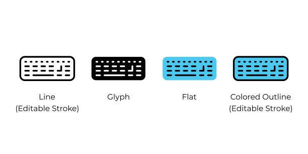 电脑键盘，无线键盘矢量图标集隔离在白色背景上。图片下载