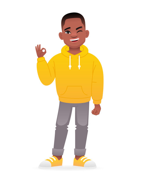 快乐的黑人小男孩做出了ok的手势。穿着黄色连帽衫的可爱的非洲学生。快乐的黑人小男孩做出了ok的手势。穿着黄色连帽衫的可爱的非洲学生。图片下载