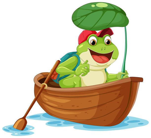 绿色的青蛙在划桨的船上图片下载