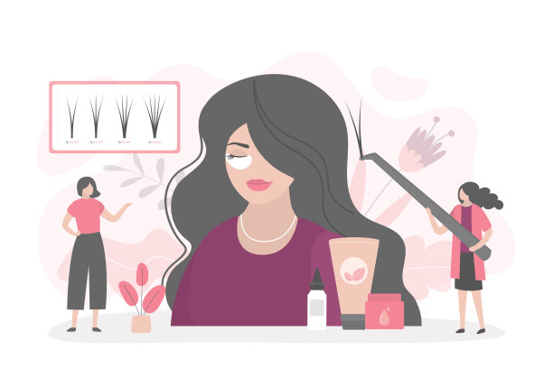 美容院的女顾客。睫毛制作美容程序。假睫毛制作治疗，美容贴假睫毛，眉毛贴膜手术。时尚，小生意。图片下载