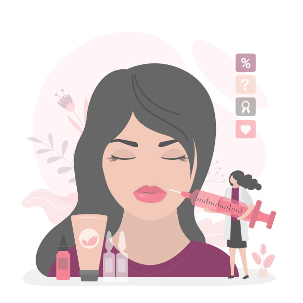 永久唇妆。女孩面部护理。永久性植唇，口腔注射，整形手术。填充美容程序，丰盈唇部的方法。图片下载