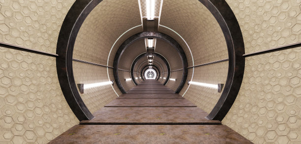 房间科幻霓虹灯激光超级高铁管道技术现代霓虹灯表演灯光场景隧道飞船空隧道科幻3D插图图片下载