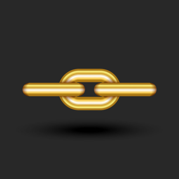 金链标志3d黄金三环节部分形状，黄色金属色创意珠宝标志工业风格。图片下载