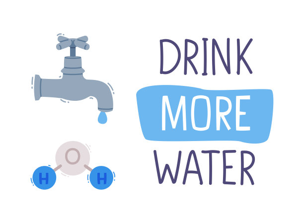 水龙头滴水和喝更多的水铭文向量集图片下载