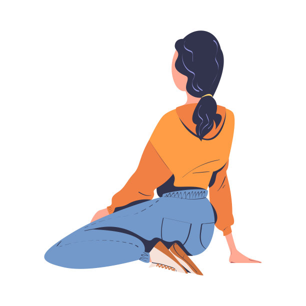 女人角色坐在地上与弯曲的腿看电影在露天影院矢量插图图片下载