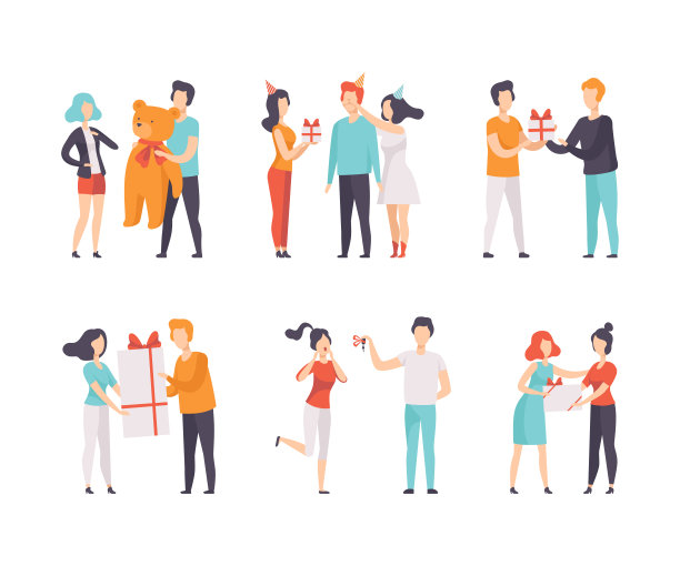 人物给予和接收包裹礼品盒作为节日祝贺矢量集图片下载