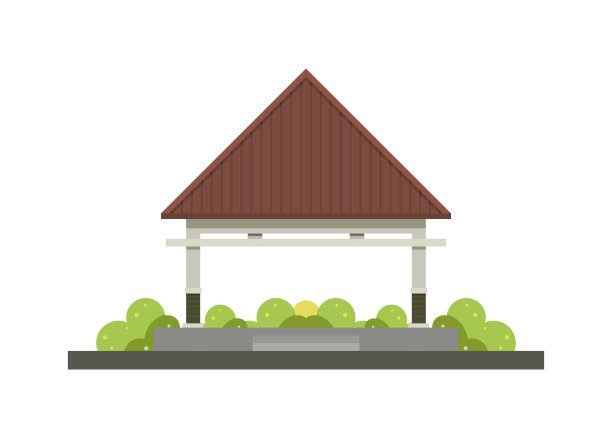 大凉亭建筑。简单的平面插图。图片下载