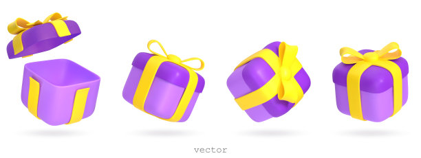 一组矢量3d礼盒打开和关闭与黄丝带蝴蝶结。飞行假日惊喜箱。节日礼物。现实的矢量插图的生日横幅。3d渲染隔离在白色图片下载