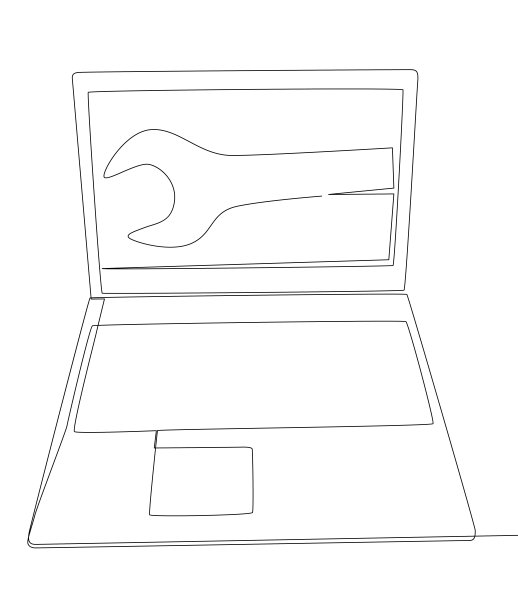 一个连续线的笔记本电脑与扳手。细线插图矢量概念。轮廓画创意。图片下载