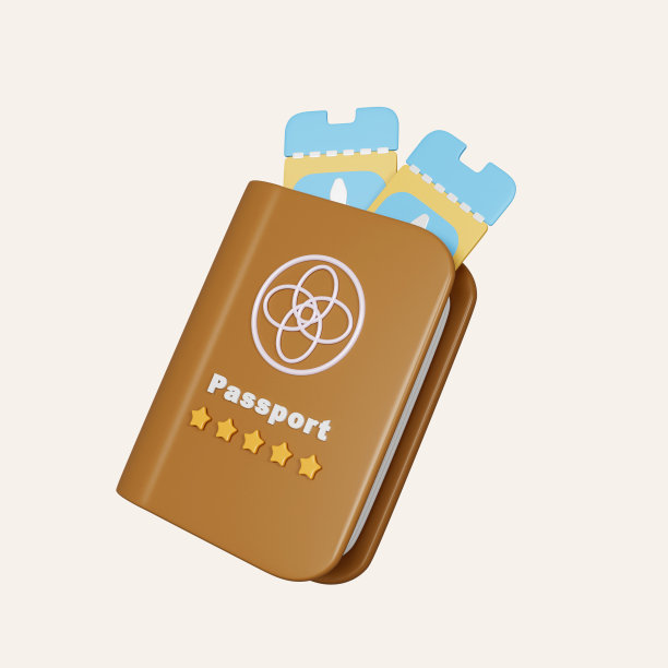 一张机票和布朗护照。图标孤立在白色背景。3d渲染图。剪切路径。图片下载