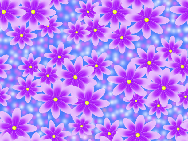 无缝花卉装饰。蓝色背景上娇嫩的紫色花朵。图片下载