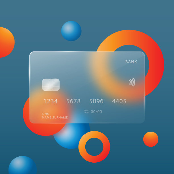 一张在抽象蓝色背景上的玻璃风格的信用卡。图片下载