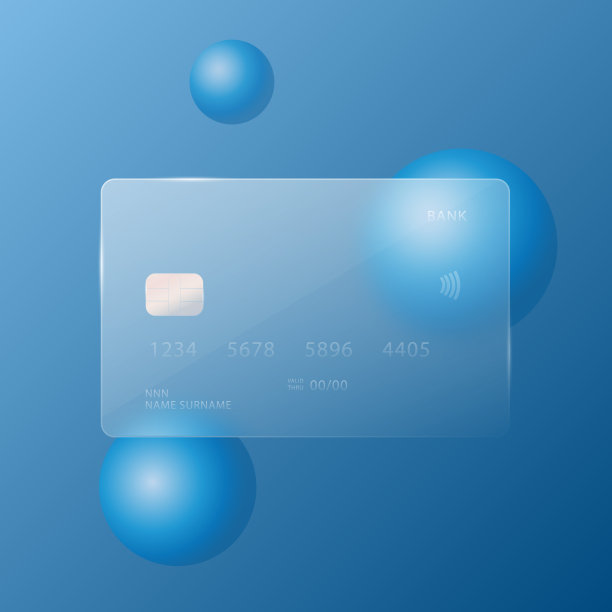 一张信用卡，在抽象的蓝色背景上有亮点和反射。图片下载