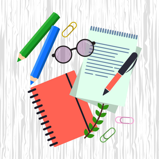 用于书写或绘图的记事本，计划表，工作场所组织，木质表面上有文具。图片下载