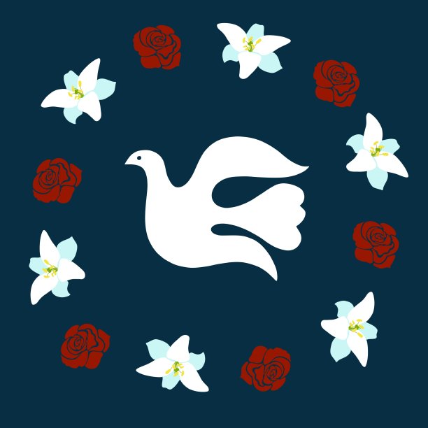 白鸽带着红玫瑰和白百合图片下载