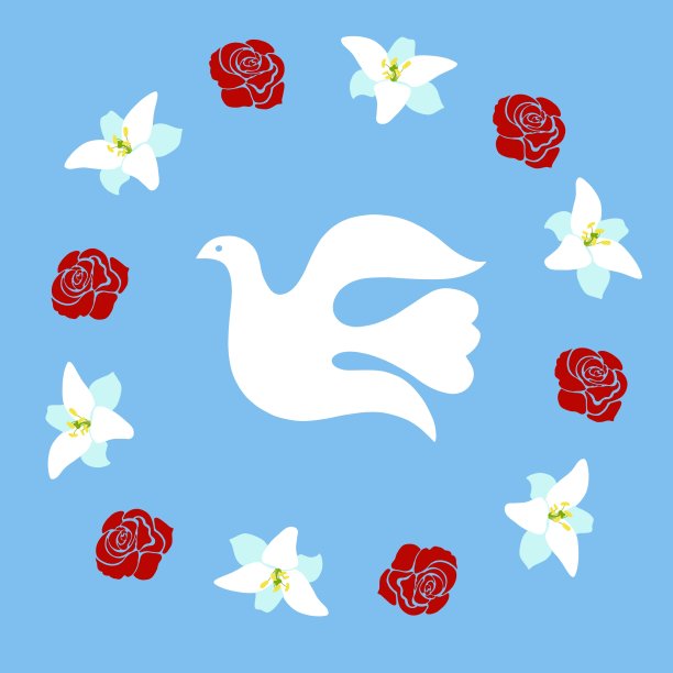 白鸽带着红玫瑰和白百合图片下载