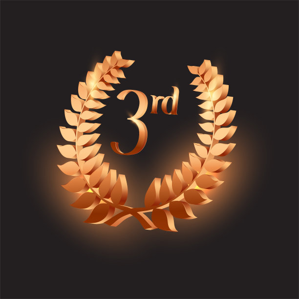 3d青铜月桂花环与第三号。颁奖典礼第二名的概念图片下载