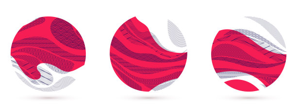 抽象的东方日本艺术矢量背景设置在红色的圆形形状，传统风格的设计，波浪的形状和山脉地形景观，流淌像海线。图片下载