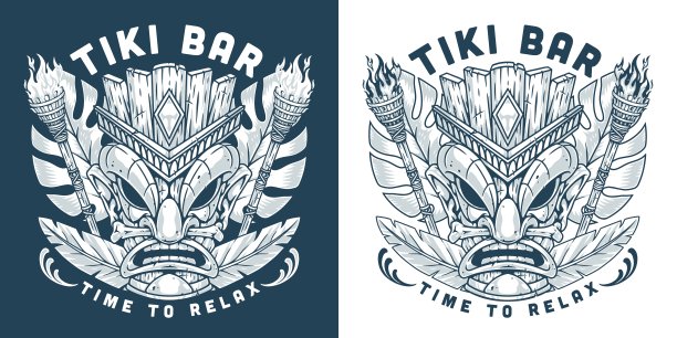 海滩提基酒吧的单色海报图片下载