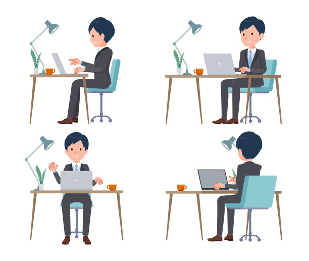 一组在电脑前办公的商人图片下载