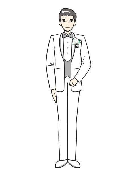 新郎穿白色燕尾服(彩色)图片下载