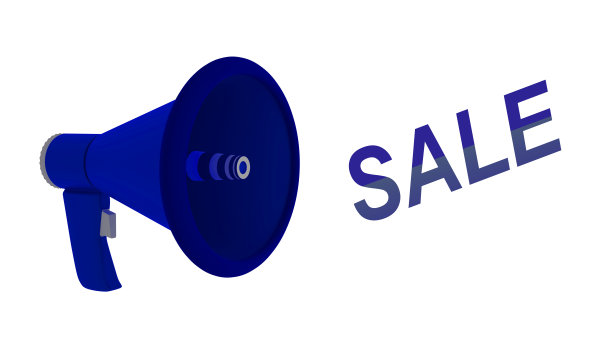 3d渲染扩音器业务概念与文字销售，矢量插图在白色背景上图片下载