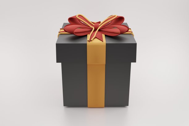 3d渲染新年快乐和圣诞快乐2023黑色礼盒与红色的蝴蝶结和金色亮片彩纸在白色的背景图片下载