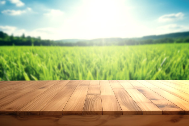 带有模糊种植园背景的空木桌图片下载