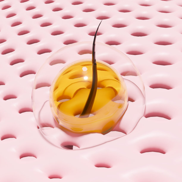 3d恢复和滋养头发，头皮用洗发水，精华液，治疗头发护理，泡沫，油滴背景液。3d渲染图图片下载