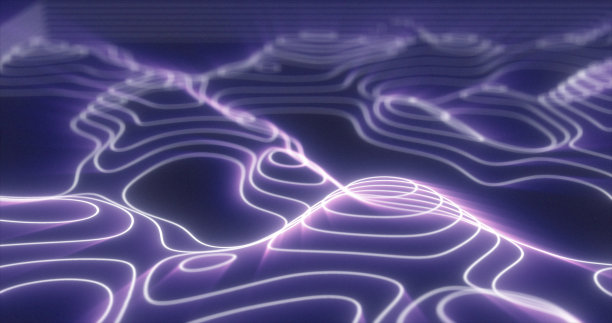 抽象的紫色未来高科技景观与山脉和峡谷从发光的能量圈和神奇的线条背景图片下载