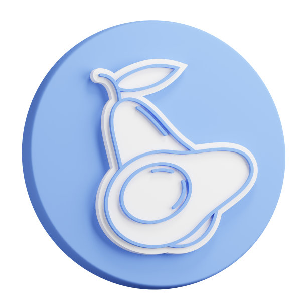 3D按钮渲染牛油果整个和切成两半，中间有坑。异国情调的水果。现实的蓝白色插图孤立在白色背景图片下载