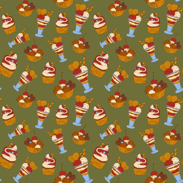 冰淇淋无缝图案。夏季食物背景。手绘插图图片下载