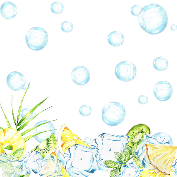 鸡尾酒。夏天明亮的饮料在不同的杯子里。水彩插图。用于横幅，明信片，网站图片下载