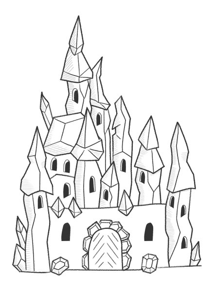 线条墨水绘制水晶城堡在铅笔线在白色的背景图片下载