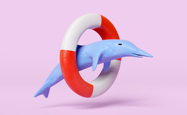 3d蓝色海豚表演从橡皮泥隔离在粉红色的背景。海豚粘土玩具图标概念，3d插图渲染，包括剪辑路径图片下载