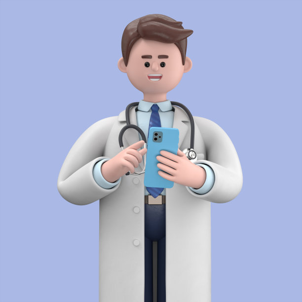 男医生林肯看着智能手机聊天的3D插图。卡通人物在电话里说话和打字的肖像。沟通在社交网络，移动连接。图片下载