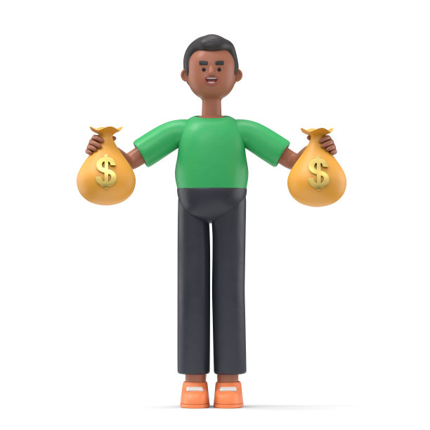 三维插图的非洲男子Davido站着持有和拥抱在他的手臂大现金钱包束。白色背景的3D渲染。图片下载