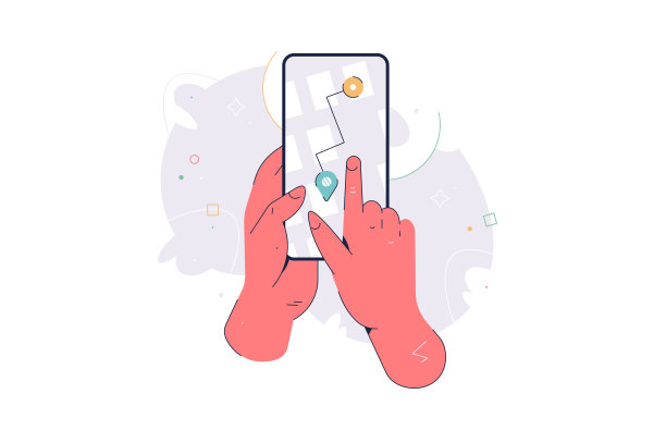 手持电话和城市地图与gps导航标记针的位置在屏幕上。移动跟踪导航指针应用程序。网页平面插图图片下载