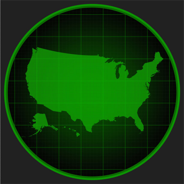 矢量地图美利坚合众国，雷达屏幕图片下载